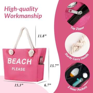 Canvas Tote Bags Gifts for Women Wife Girlfriend Mother Ladies Her Large Waterproof Carry On Bag with Zipper Pockets for Birthday Anniversary Galentines Day Present for Beach Travel Shopping Work