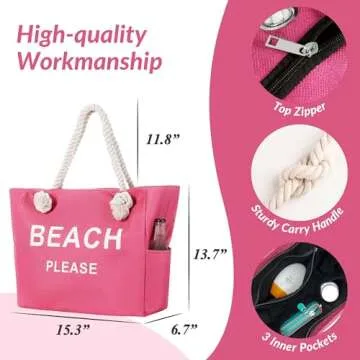 Canvas Tote Bags Gifts for Women Wife Girlfriend Mother Ladies Her Large Waterproof Carry On Bag with Zipper Pockets for Birthday Anniversary Galentines Day Present for Beach Travel Shopping Work