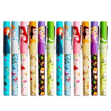 Disney Princess Pens Bulk - 12 Pk Bundle Princess Pens for Girls, Stickers, Bookmark, and More Princess Stationery Sets for Girls