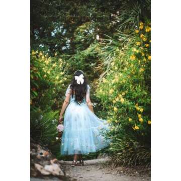 Sevintage Sky Blue Prom Dresses 2023 for Teens Tulle Sleeveless Sweetheart Spaghetti Straps Flower E...