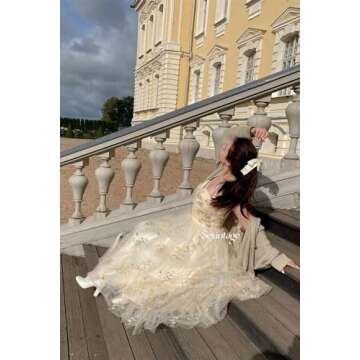 Sevintage Sky Blue Prom Dresses 2023 for Teens Tulle Sleeveless Sweetheart Spaghetti Straps Flower Embroidery A-Line Formal Party Gowns Tea Length US12