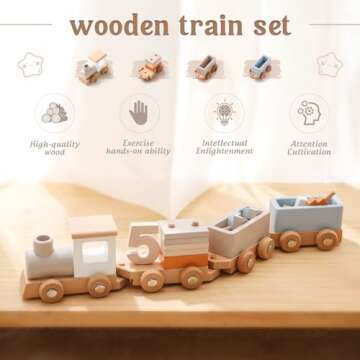 Mamimami Home Wooden Train Set Wooden Toys Train Set for Toddlers 2-4 Wooden Baby Toys Wooden Toys f...