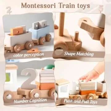Mamimami Home Wooden Train Set Wooden Toys Train Set for Toddlers 2-4 Wooden Baby Toys Wooden Toys for Toddlers 1-3 Train Toys with Numbers 1-5 and Blocks Wooden Train Toys for Baby Gift