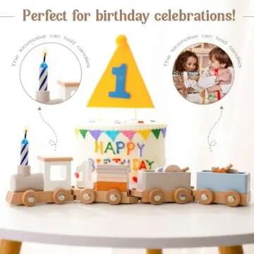 Mamimami Home Wooden Train Set Wooden Toys Train Set for Toddlers 2-4 Wooden Baby Toys Wooden Toys for Toddlers 1-3 Train Toys with Numbers 1-5 and Blocks Wooden Train Toys for Baby Gift