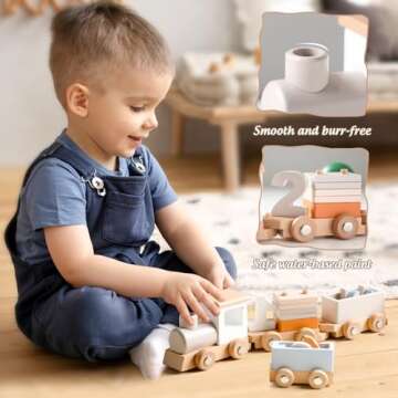 Mamimami Home Wooden Train Set Wooden Toys Train Set for Toddlers 2-4 Wooden Baby Toys Wooden Toys for Toddlers 1-3 Train Toys with Numbers 1-5 and Blocks Wooden Train Toys for Baby Gift
