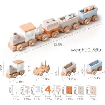 Mamimami Home Wooden Train Set Wooden Toys Train Set for Toddlers 2-4 Wooden Baby Toys Wooden Toys for Toddlers 1-3 Train Toys with Numbers 1-5 and Blocks Wooden Train Toys for Baby Gift