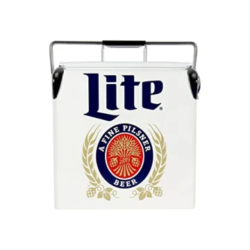 Miller Lite Retro Ice Chest Cooler with Bottle Opener 13L (14 qt), Vintage Style for Camping, Beach,...
