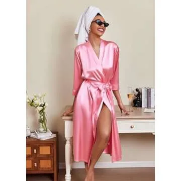 Ekouaer Silk Robes for Women Long Satin Bride Bridesmaid Wedding Party Robes Lightweight Sexy Sleepw...