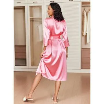 Ekouaer Silk Robes - Elegant Satin Loungewear with Pockets