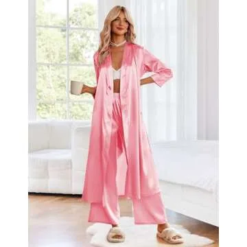 Ekouaer Silk Robes - Elegant Satin Loungewear with Pockets