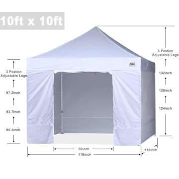 ABCCANOPY Easy Pop Up Canopy Tent with Sidewalls 10x10 Commercial -Series, White