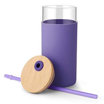 Tronco 20 oz Glass Tumbler with Bamboo Lid & Straws - Stylish & Eco-Friendly