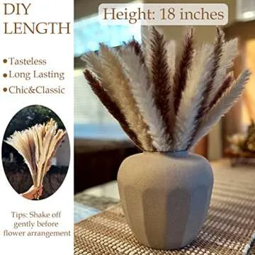105PCS Pampas Grass Boho Home Decor - Moraway Fall Floral Arrangement - Natural Dried Flower for Wedding Party Baby Shower Living Room Bedroom Farmhouse Office Table-Western Modern Neutral Decorations