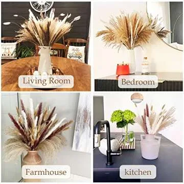 105PCS Pampas Grass Boho Home Decor - Moraway Fall Floral Arrangement - Natural Dried Flower for Wedding Party Baby Shower Living Room Bedroom Farmhouse Office Table-Western Modern Neutral Decorations