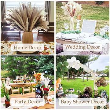105PCS Pampas Grass Boho Home Decor - Moraway Fall Floral Arrangement - Natural Dried Flower for Wedding Party Baby Shower Living Room Bedroom Farmhouse Office Table-Western Modern Neutral Decorations
