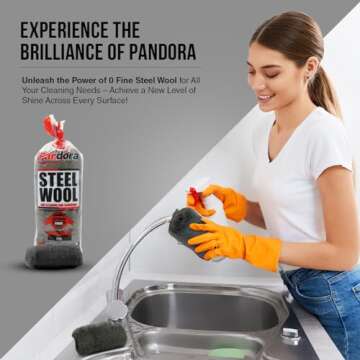 Pandora Steel Wool #0 - Fine Grade Cleaning Pads, Ideal for Tough Stains