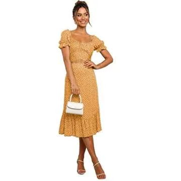 LYANER Floral Crop Top and Midi Skirt Set - Yellow