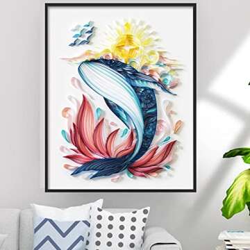 Panit by Numbers for Adults Beginner, Paper Filigree Painting - Whale Quilling Paper Painting, Handmade DIY Craft Wall Decoration(Painting kit+Tools kit)