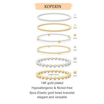 koperin Trendy 14K Gold/Silver Plated Stretch Bead Bracelets - Dainty Stack Bracelet 6.5In for Women