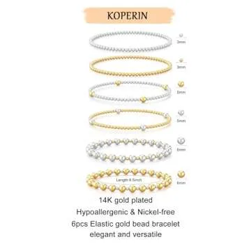 koperin Trendy 14K Gold/Silver Plated Stretch Bead Bracelets - Dainty Stack Bracelet 6.5In for Women