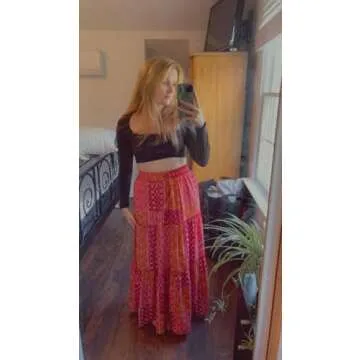 EARKOHA Womens Casual High Waist Tiered Paisley Print Long Maxi Skirt with Pockets