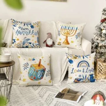 AVOIN colorlife Happy Hanukkah Menorah Dreidel Throw Pillow Covers, 18 x 18 Inch Holiday Love&Light ...
