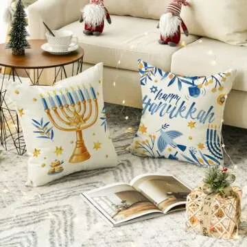 Happy Hanukkah Menorah Dreidel Pillow Covers Set of 4