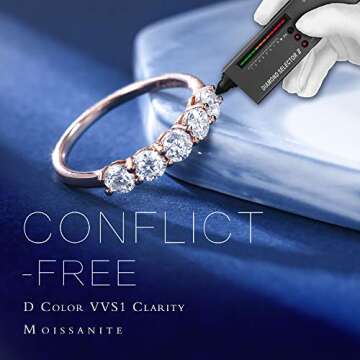 5 Stone Moissanite Rings for Women, 3.75MM D Color VVS1 Clarity Lab Created Moissanite Anniversary R...