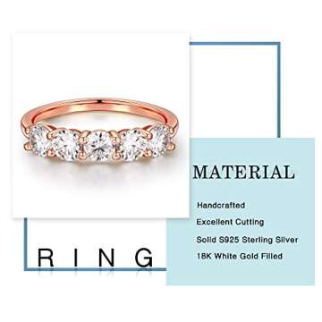 5 Stone Moissanite Rings for Women, 3.75MM D Color VVS1 Clarity Lab Created Moissanite Anniversary Rings 14K White Gold Filled S925 Sterling Silver 5 Stone Moissanite Wedding Bands for Women Jewelry