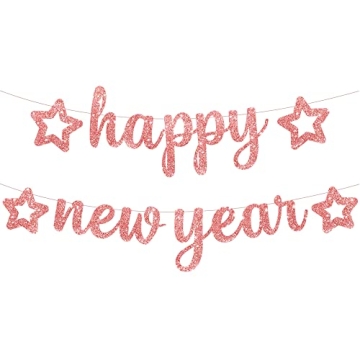 KatchOn, Big Rose Gold Happy New Year Banners - Pre-Strung, 10 Feet | Happy New Year 2025 Banner, Ro...