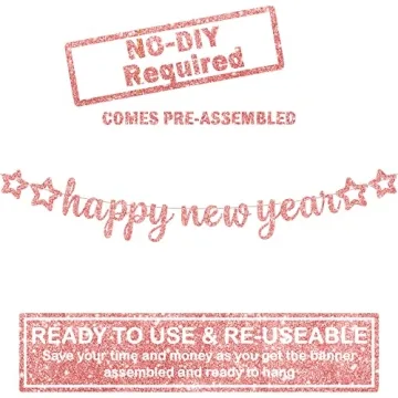 KatchOn, Big Rose Gold Happy New Year Banners - Pre-Strung, 10 Feet | Happy New Year 2025 Banner, Rose Gold Happy New Year Decorations | New Years Eve Party Supplies 2025 | Pink New Years Decorations