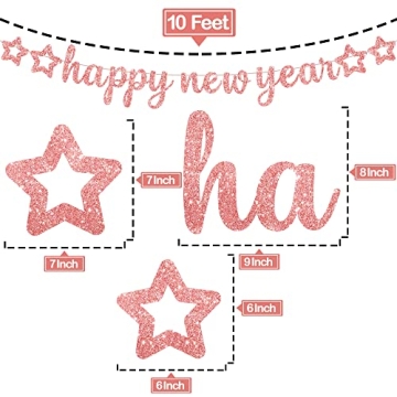 KatchOn, Big Rose Gold Happy New Year Banners - Pre-Strung, 10 Feet | Happy New Year 2025 Banner, Rose Gold Happy New Year Decorations | New Years Eve Party Supplies 2025 | Pink New Years Decorations