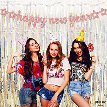 KatchOn, Big Rose Gold Happy New Year Banners - Pre-Strung, 10 Feet | Happy New Year 2025 Banner, Rose Gold Happy New Year Decorations | New Years Eve Party Supplies 2025 | Pink New Years Decorations