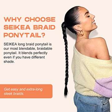SEIKEA Long DIY Braided Ponytail Extension with Hair Tie Straight Wrap Around Hair Extensions Ponytail Natural Soft Synthetic Hair Piece Daily Wear Black Brown 16 Inch (After Braided 12 Inch)