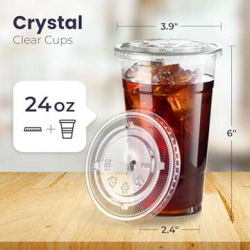 Fit Meal Prep 50 Pack 24 oz Clear Plastic Cups with Flat Lids, Disposable Iced Coffee Cups, BPA Free...