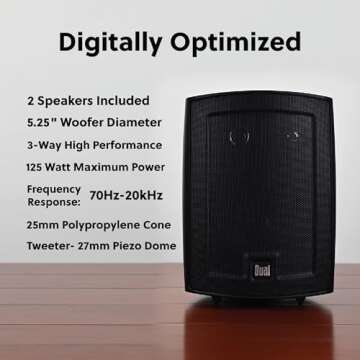 Dual Electronics LU53PB 5.25" 3-Way High Performance Outdoor Indoor Speakers | Effortless Set Up | H...