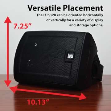 Dual Electronics LU53PB 5.25" 3-Way High Performance Outdoor Indoor Speakers | Effortless Set Up | Home, Pool, Patio, Garage Use | Weather Resistant | Expansive Stereo Sound Coverage | Black