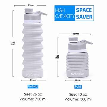 Nefeeko Collapsible Water Bottle, 26oz Silicone Foldable Water Bottles Leakproof BPA Free Travel Wat...