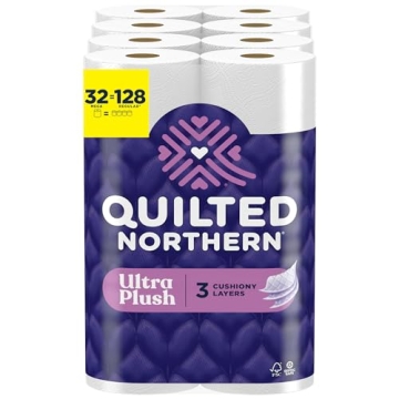 Quilted Northern Ultra Plush Toilet Paper, 32 Mega Rolls = 128 Regular Rolls, 3X Thicker*, 3 Ply Sof...