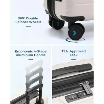 BAGSMART Carry On Luggage 22x14x9 Airline Approved with TSA Lock,20 Inch Lightweight Luggage with Spinner Wheels,100% PC Hard Shell Carry On Suitcases for Men Women,White