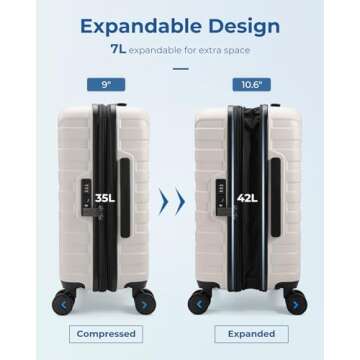 BAGSMART Carry On Luggage 22x14x9 Airline Approved with TSA Lock,20 Inch Lightweight Luggage with Spinner Wheels,100% PC Hard Shell Carry On Suitcases for Men Women,White