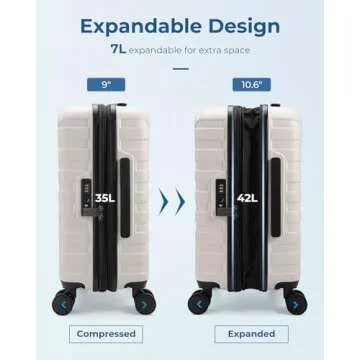 BAGSMART Carry On Luggage 22x14x9 Airline Approved with TSA Lock,20 Inch Lightweight Luggage with Spinner Wheels,100% PC Hard Shell Carry On Suitcases for Men Women,White