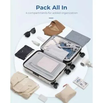 BAGSMART Carry On Luggage 22x14x9 Airline Approved with TSA Lock,20 Inch Lightweight Luggage with Spinner Wheels,100% PC Hard Shell Carry On Suitcases for Men Women,White