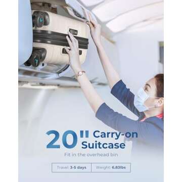 BAGSMART Carry On Luggage 22x14x9 Airline Approved with TSA Lock,20 Inch Lightweight Luggage with Spinner Wheels,100% PC Hard Shell Carry On Suitcases for Men Women,White