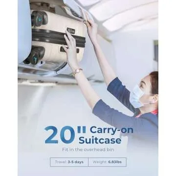 BAGSMART Carry On Luggage 22x14x9 Airline Approved with TSA Lock,20 Inch Lightweight Luggage with Spinner Wheels,100% PC Hard Shell Carry On Suitcases for Men Women,White