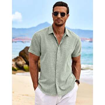 COOFANDY Men's Summer Beach Cotton Linen Short Sleeve Shirt for Work and Casual Wear