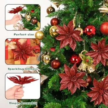 24 Pcs Red Poinsettia Christmas Tree Decorations Set