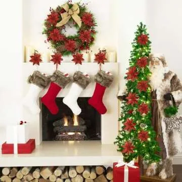 24 Pcs Red Poinsettia Christmas Tree Decorations Set