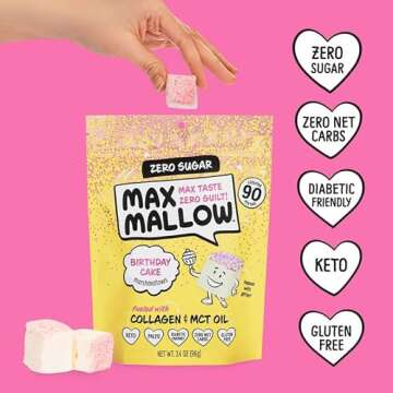 Max Mallow Sugar Free Marshmallows - Keto-Friendly, Deliciously Fluffy Treats Perfect for S'mores, H...