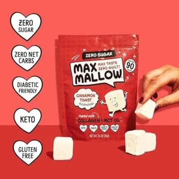 Max Mallow Sugar Free Marshmallows - Keto-Friendly, Deliciously Fluffy Treats Perfect for S'mores, Hot Chocolate, and Baking with Zero Sugar, Marshmallows for smores Zero Sugar Marshmallow 6 Pack